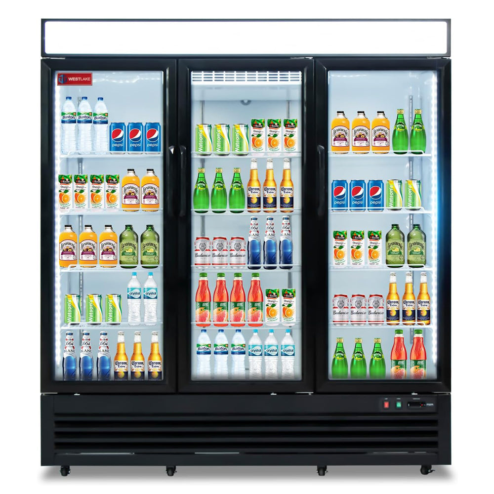 Commercial Refrigerator 3 Glass Door, WESTLAKE 72" W Merchandiser Reach-in Cooler Upright Fridge 54 Cu.ft for Restaurant, Bar, Shop, Retail