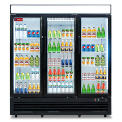 Commercial Refrigerator 3 Glass Door, WESTLAKE 72" W Merchandiser Reach-in Cooler Upright Fridge 54 Cu.ft for Restaurant, Bar, Shop, Retail