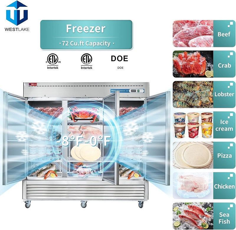 Commercial Reach in Freezer, 3 door 72 Cu.ft Stainless Steel Commercial Upright Freezer