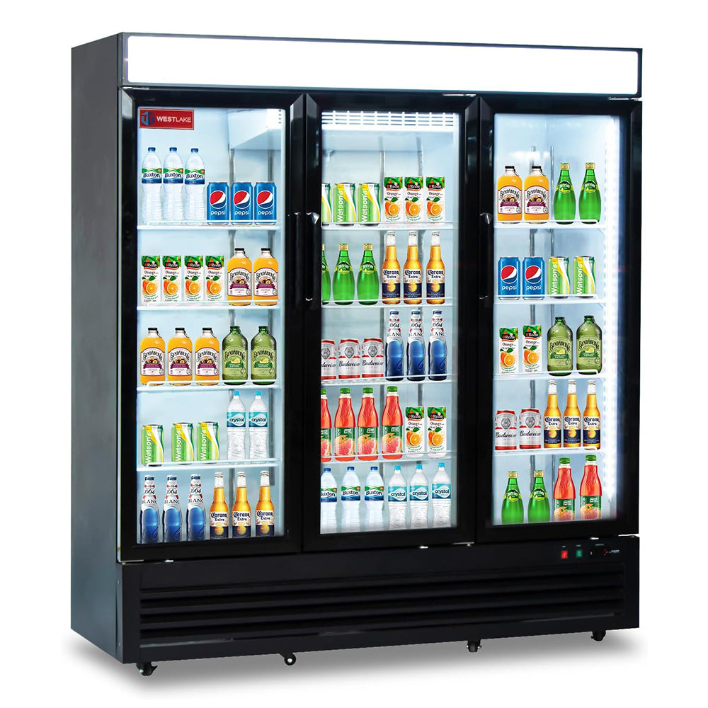 Commercial Refrigerator 3 Glass Door, WESTLAKE 72" W Merchandiser Reach-in Cooler Upright Fridge 54 Cu.ft for Restaurant, Bar, Shop, Retail