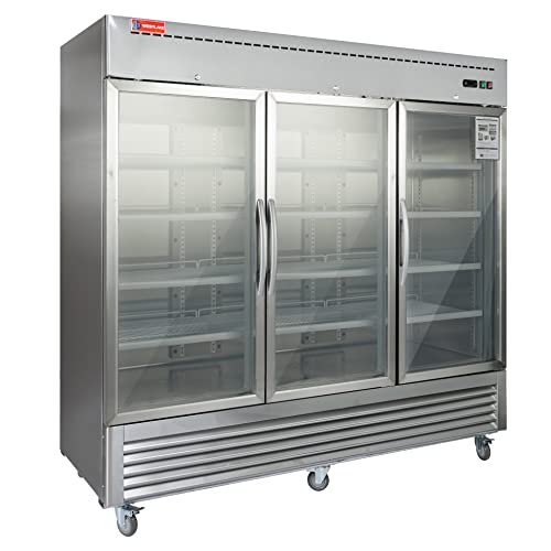 3 Glass Door Commercial Refrigerator, 72 Cu.ft Stainless Steel Reach in Upright Merchandiser