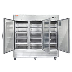 3 Glass Door Commercial Refrigerator, 72 Cu.ft Stainless Steel Reach in Upright Merchandiser