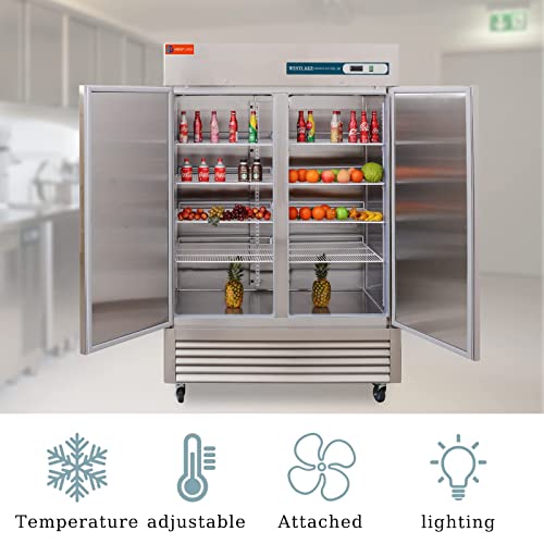 WESTLAKE Commercial Freezer, 54"W 2 Door Stainless Steel Reach-in Solid Door Upright 49 Cu.ft for Restaurant, Bar, Shop, etc