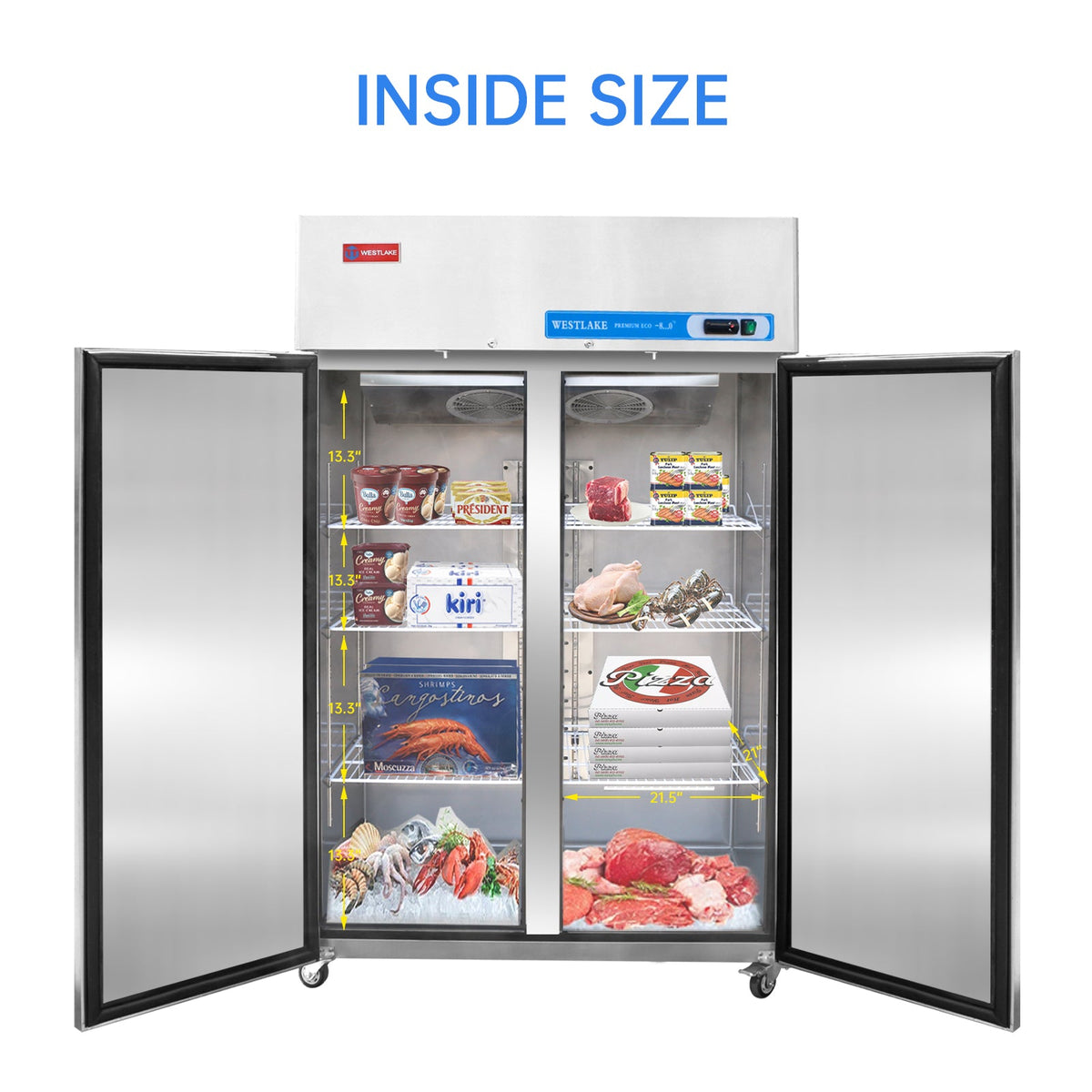Commercial Reach in Freezer, 2 door 36 Cu.ft Stainless Steel Commercial Reach in Solid door Upright Fan Cooling Freezer