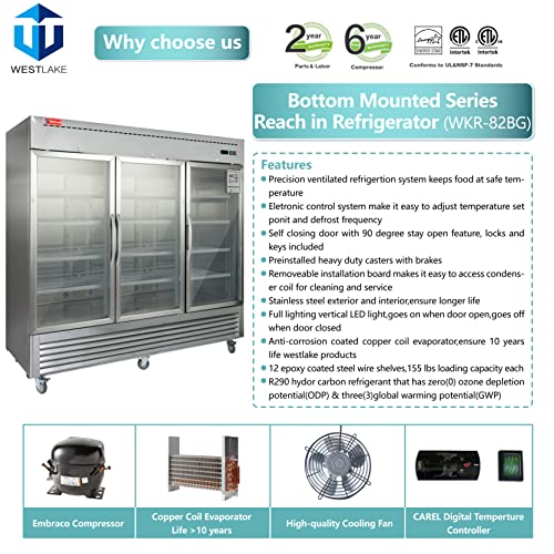 3 Glass Door Commercial Refrigerator, 72 Cu.ft Stainless Steel Reach in Upright Merchandiser