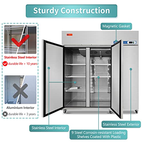 WESTLAKE Commercial Refrigerator, 72'' W 3 door Reach in Fridge Solid door Upright Cooler for Restaurant, Bar, Shop, etc 54 Cu.ft