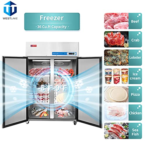 WESTLAKE Commercial Freezer, 48"W 2 door Reach in Solid 36 Cu.ft for Restaurant, Bar, Shop, etc