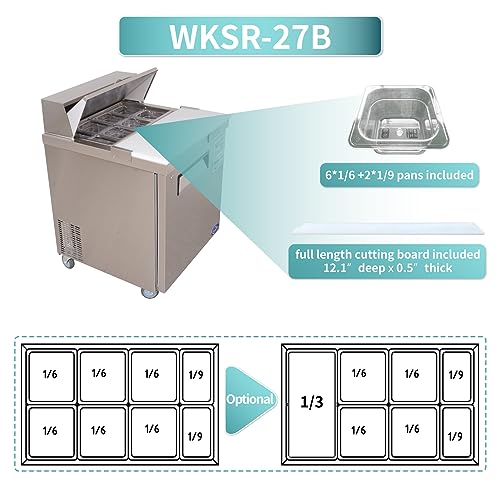 27 inch Salad Sandwich Prep Table Refrigerator, Stainless Steel Single Door Food Prep Cooler