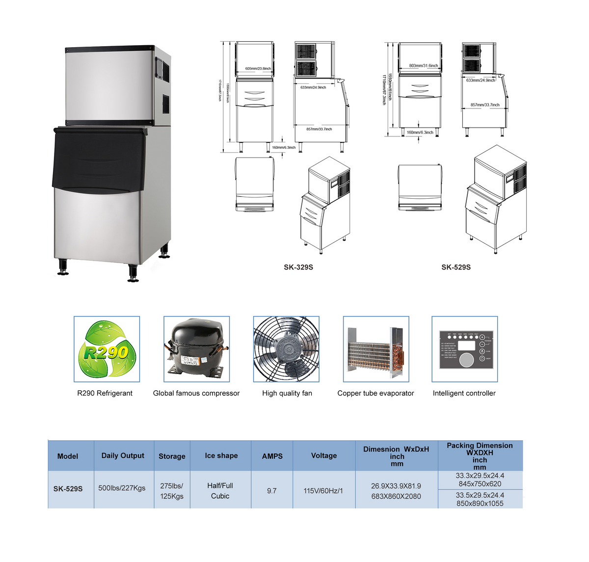30'' Air Cooled Modular Cube Ice Machine 500lbs