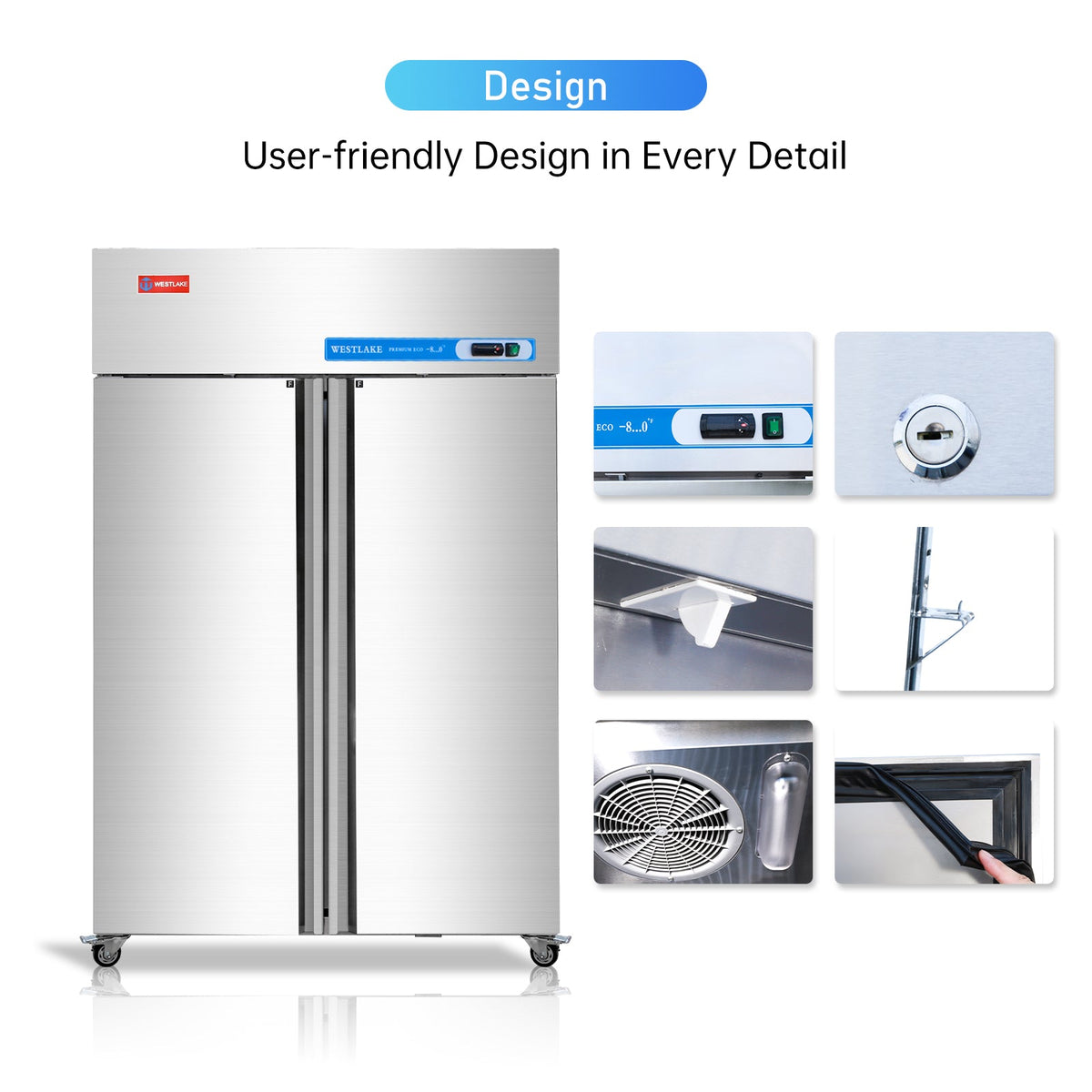Commercial Reach in Freezer, 2 door 36 Cu.ft Stainless Steel Commercial Reach in Solid door Upright Fan Cooling Freezer
