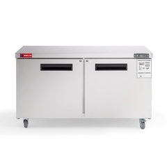 Commercial Undercounter Refrigerator, WESTLAKE 60" Double Door Stainless Steel Lowboy Cooler Worktop Fridge 14.8 Cu.ft