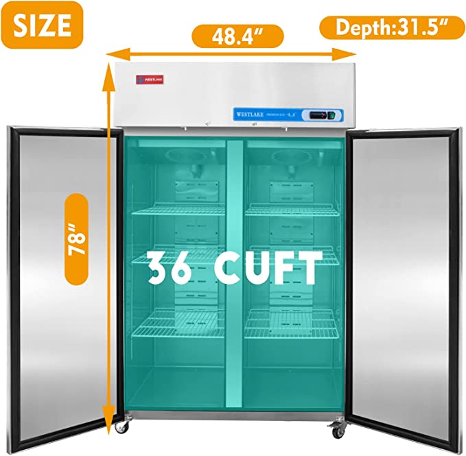 Commercial Reach in Freezer, 2 door 36 Cu.ft Stainless Steel Commercial Reach in Solid door Upright Fan Cooling Freezer
