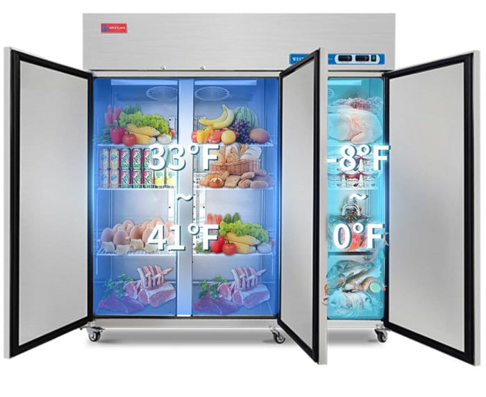 Commercial Refrigerator and Freezer Combo, WESTLAKE 72" 3 door Reach-In Commercial Fridge and Freezer Combination