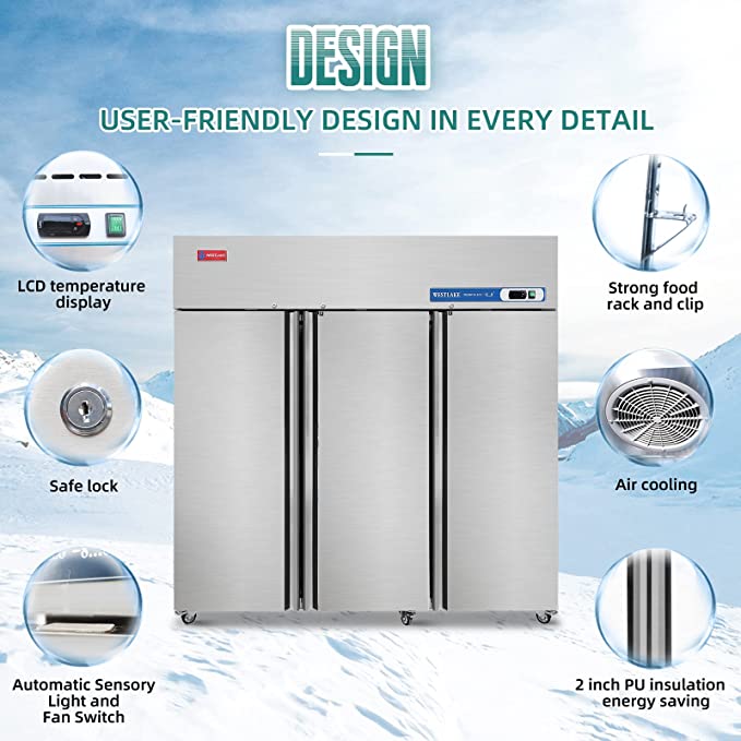 Commercial Reach in Fridge, 3 door 54 Cu.ft  Stainless Steel Commercial Reach in Solid door Upright refrigerator