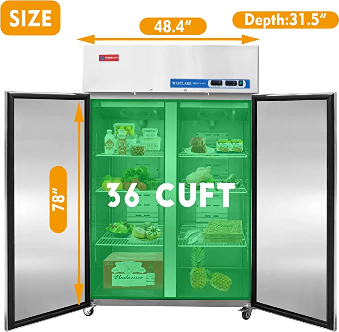 Commercial Refrigerator Freezer Combo, 2 door 36 Cu.ft Reach in Solid door Upright Fridge Freezer Combination