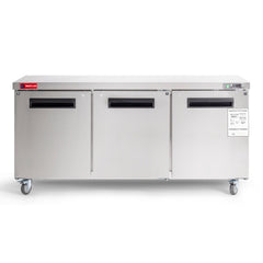 Commercial Undercounter Refrigerator, WESTLAKE 72" Three Door Stainless Steel Lowboy Cooler Worktop Fridge 17.7 Cu.ft