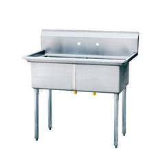 Stainless Steel Two Compartment Commercial Sink 16 Gauge without Drainboards - 24"x24"x14" Bowl