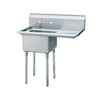 Stainless Steel One Compartment Commercial Sink 16 Gauge with R Drainboards - 24"x24"x14" Bowl