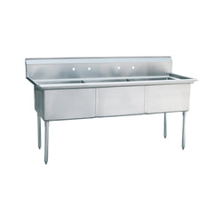 Stainless Steel Three Compartment Commercial Sink 16 Gauge without Drainboards - 24"x24"x14" Bowl