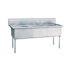 Stainless Steel Three Compartment Commercial Sink 18 Gauge without Drainboards - 24"x24"x14" Bowl