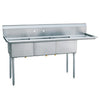 Stainless Steel Three Compartment Commercial Sink 18 Gauge with R Drainboards - 24"x24"x14" Bowl