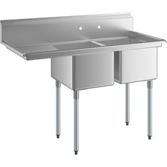 Stainless Steel Two Compartment Commercial Sink 18 Gauge with L Drainboards - 10" x 14" x 10" Bowl