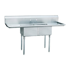 Stainless Steel Two Compartment Commercial Sink 18 Gauge with 2 Drainboards - 10" x 14" x 10" Bowl