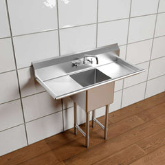 Stainless Steel One Compartment Commercial Sink 16 Gauge with 2 Drainboards - 10" x 14" x 10" Bowl