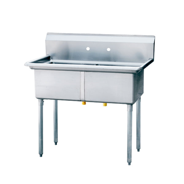 Stainless Steel Two Compartment Commercial Sink 16 Gauge without Drainboards - 10" x 14" x 10" Bowl