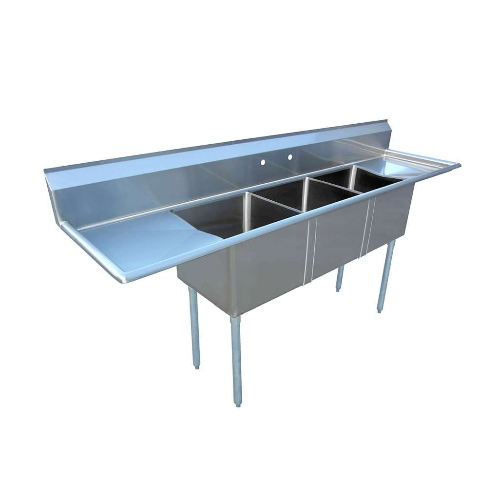 Stainless Steel  Three Compartment Commercial Sink 16 Gauge with 2 Drainboards - 10" x 14" x 10" Bow