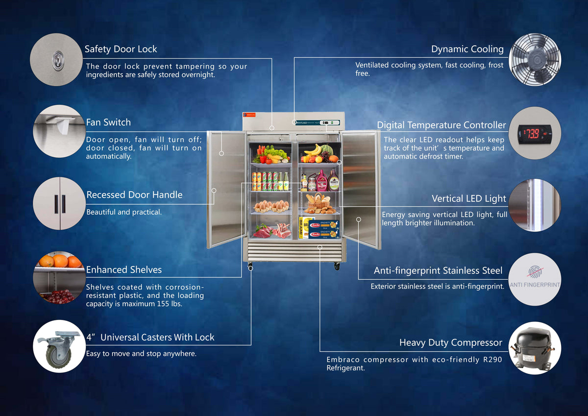 Commercial Reach in Fridge, Commercial Reach in 2 door 49 Cu.ft Stainless Steel Upright Refrigerator