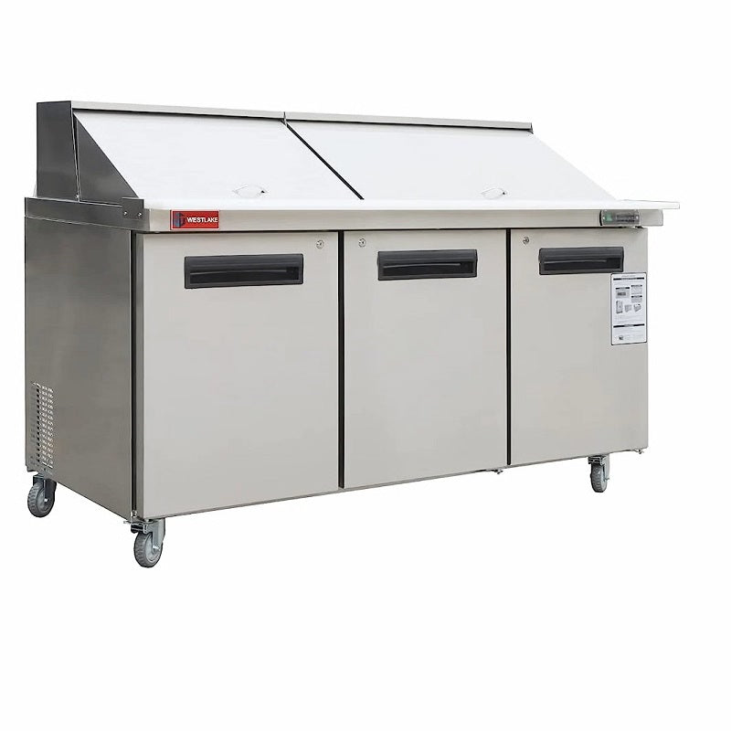 WESTLAKE 72" W 3 Door Refrigerator Sandwich & Salad Prep Table Commercial Mega Top Refrigerator