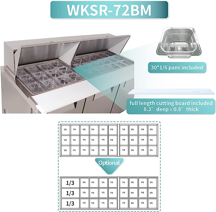 WESTLAKE 72" W 3 Door Refrigerator Sandwich & Salad Prep Table Commercial Mega Top Refrigerator