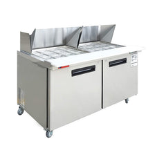 WESTLAKE 60" W 2 Door Refrigerator Sandwich & Salad Prep Table Commercial Mega Top Refrigerator
